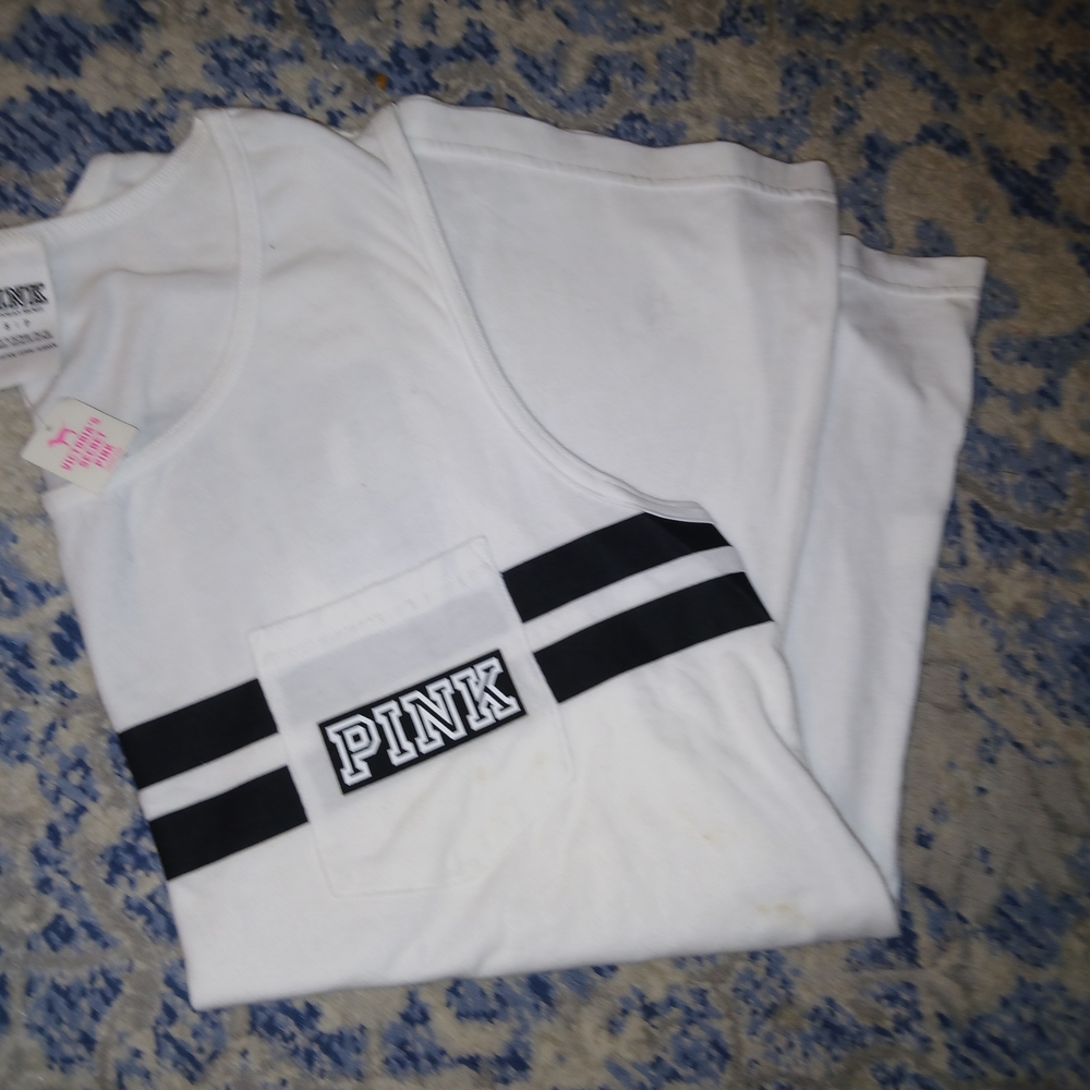 Victoria's Secret PINK White Tee with Black Stripes